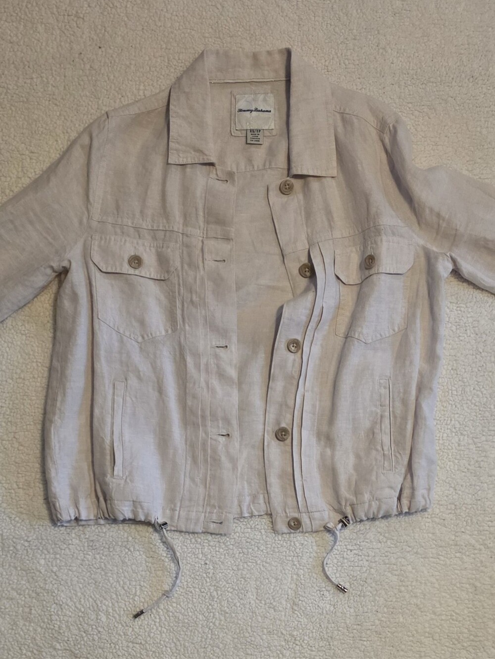 Tommy Bahama Light Beige Drawstring Hem Linen Jean Jacket - Picture 3 of 4